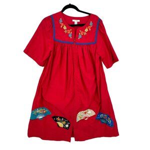 Go Softly Patio Robe‎ Housedress Womens Small Housecoat Embroidered Grannycore